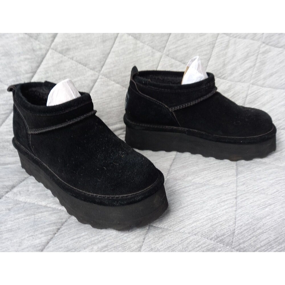 BearPaw Retro Super Shorty Black Suede Boot with Water Resistance - Size 7